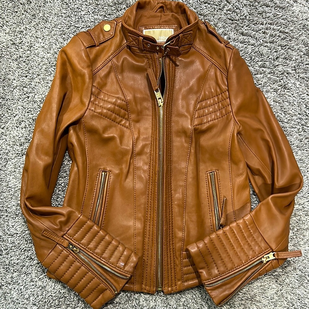 Michael Kors Brown Leather Jacket Size S